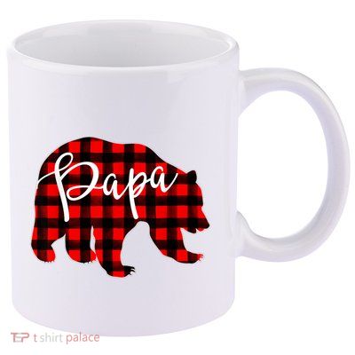 Gray Papa Bear Matching Family Christmas Plaid Buffalo Check 11oz C Handle Ceramic Mug