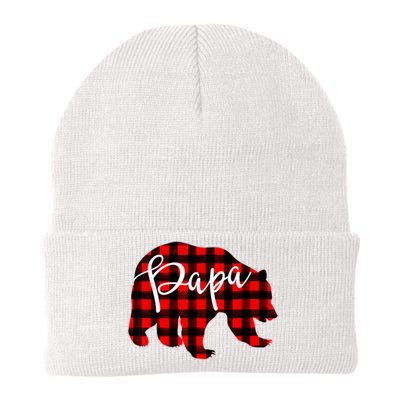 Gray Papa Bear Matching Family Christmas Plaid Buffalo Check Knit Cap Winter Beanie