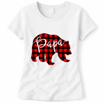 Gray Papa Bear Matching Family Christmas Plaid Buffalo Check Womens T-Shirt