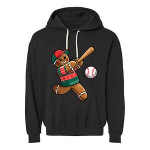 Gingerbread Playing Baseball Christmas Lights Xmas Pjs Garment-Dyed Fleece Hoodie