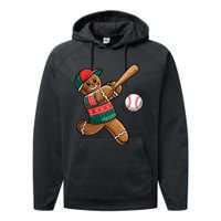 Gingerbread Playing Baseball Christmas Lights Xmas Pjs Performance Fleece Hoodie