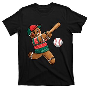 Gingerbread Playing Baseball Christmas Lights Xmas Pjs T-Shirt