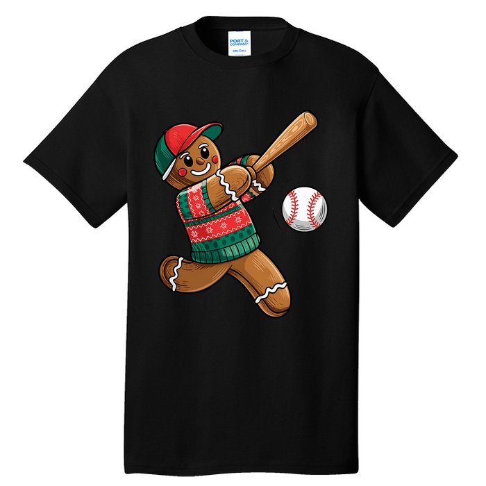 Gingerbread Playing Baseball Christmas Lights Xmas Pjs Tall T-Shirt