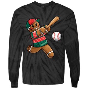 Gingerbread Playing Baseball Christmas Lights Xmas Pjs Tie-Dye Long Sleeve Shirt