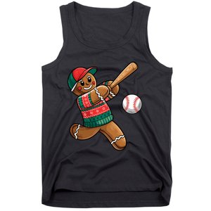 Gingerbread Playing Baseball Christmas Lights Xmas Pjs Tank Top