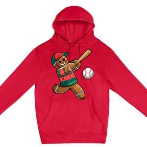 Gingerbread Playing Baseball Christmas Lights Xmas Pjs Premium Pullover Hoodie