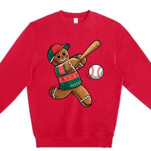 Gingerbread Playing Baseball Christmas Lights Xmas Pjs Premium Crewneck Sweatshirt