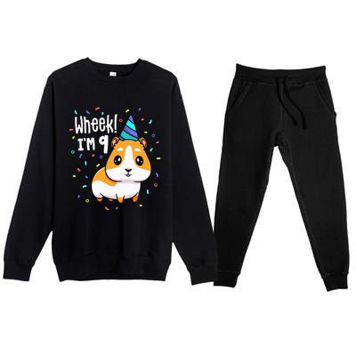 Guinea Pig Birthday Party Wheek 9 Year Old 9th Outfit Premium Crewneck Sweatsuit Set