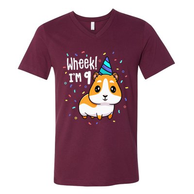 Guinea Pig Birthday Party Wheek 9 Year Old 9th Outfit V-Neck T-Shirt