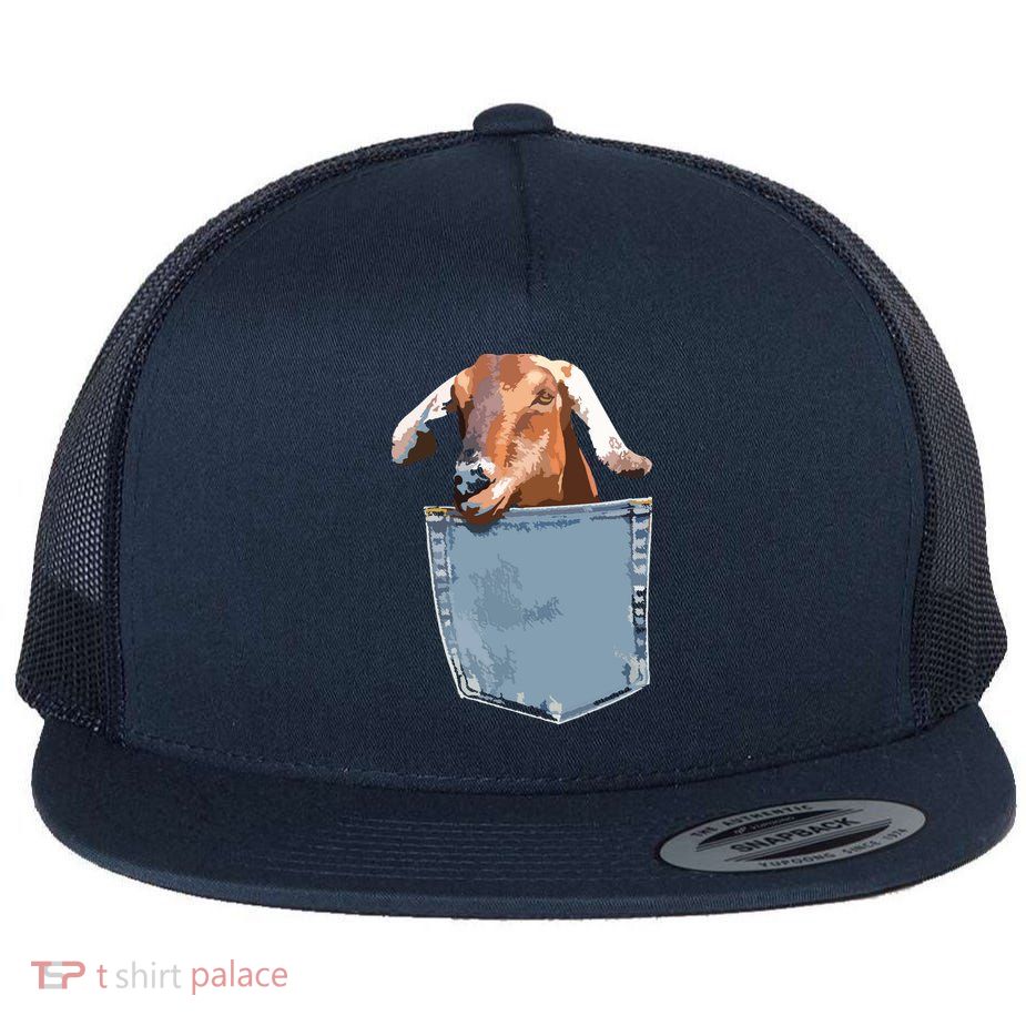 Goat Pocket Baby Goat Peeking Funny Goat Animal Flat Bill Trucker Hat