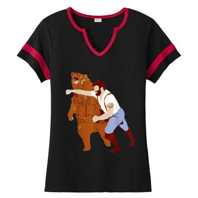 Guy Punching Bear Ladies Halftime Notch Neck Tee