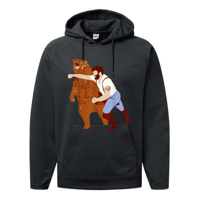 Guy Punching Bear Performance Fleece Hoodie