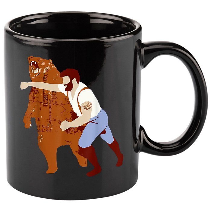 Guy Punching Bear 11oz C Handle Ceramic Mug