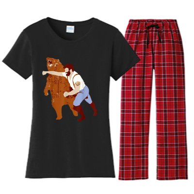 Guy Punching Bear Women's Flannel Pajama Set