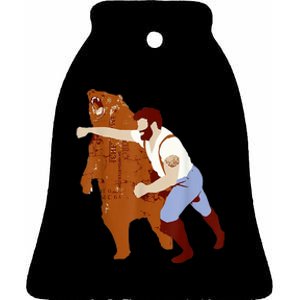 Guy Punching Bear Ceramic Bell Ornament