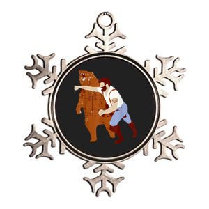 Guy Punching Bear Metallic Star Ornament