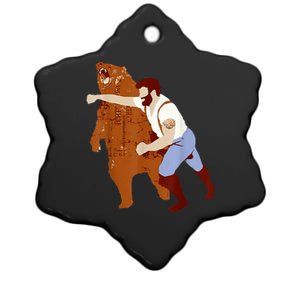 Guy Punching Bear Ceramic Star Ornament