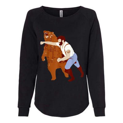 Guy Punching Bear Womens California Wash Sweatshirt