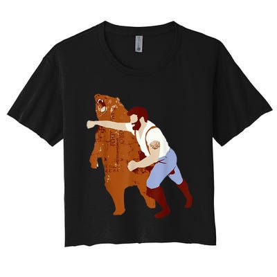 Guy Punching Bear Women's Crop Top Tee