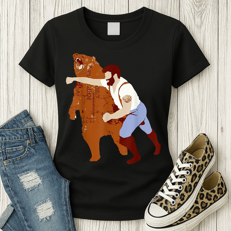 Guy Punching Bear Womens T-Shirt
