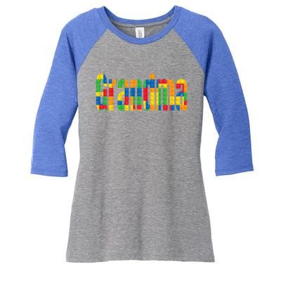 Grandma Parent Brick Master Builder Building Blocks Family Cool Gift Women's Tri-Blend 3/4-Sleeve Raglan Shirt