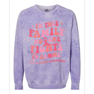 Groovy Pink Breast Cancer Warrior Family No One Fight Alone Colorblast Crewneck Sweatshirt