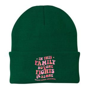 Groovy Pink Breast Cancer Warrior Family No One Fight Alone Knit Cap Winter Beanie