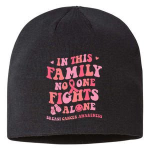 Groovy Pink Breast Cancer Warrior Family No One Fight Alone Sustainable Beanie