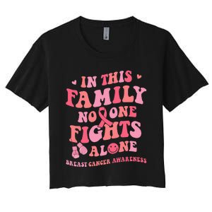 Groovy Pink Breast Cancer Warrior Family No One Fight Alone Women's Crop Top Tee