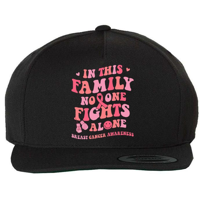 Groovy Pink Breast Cancer Warrior Family No One Fight Alone Wool Snapback Cap