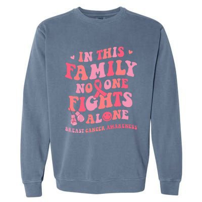 Groovy Pink Breast Cancer Warrior Family No One Fight Alone Garment-Dyed Sweatshirt