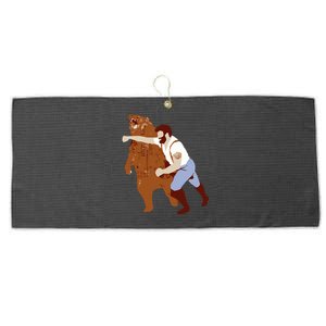 Guy Punching Bear Large Microfiber Waffle Golf Towel