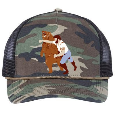 Guy Punching Bear Retro Rope Trucker Hat Cap