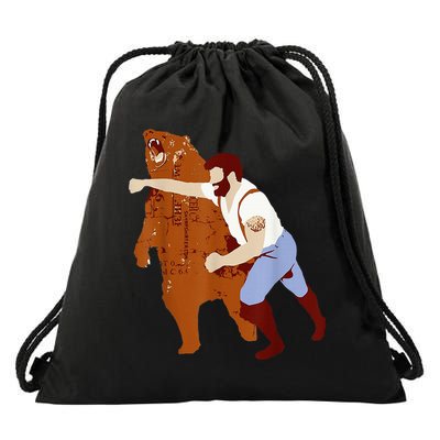 Guy Punching Bear Drawstring Bag