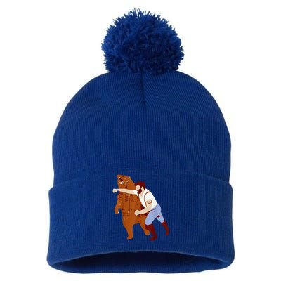 Guy Punching Bear Pom Pom 12in Knit Beanie