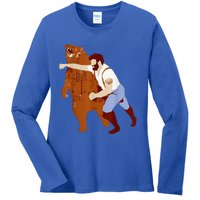 Guy Punching Bear Ladies Long Sleeve Shirt