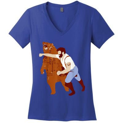 Guy Punching Bear Women's V-Neck T-Shirt