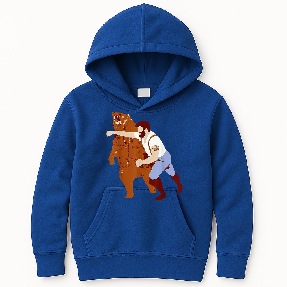 Guy Punching Bear Kids Hoodie