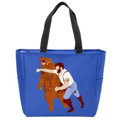 Guy Punching Bear Zip Tote Bag