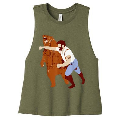 Guy Punching Bear Women's Racerback Cropped Tank