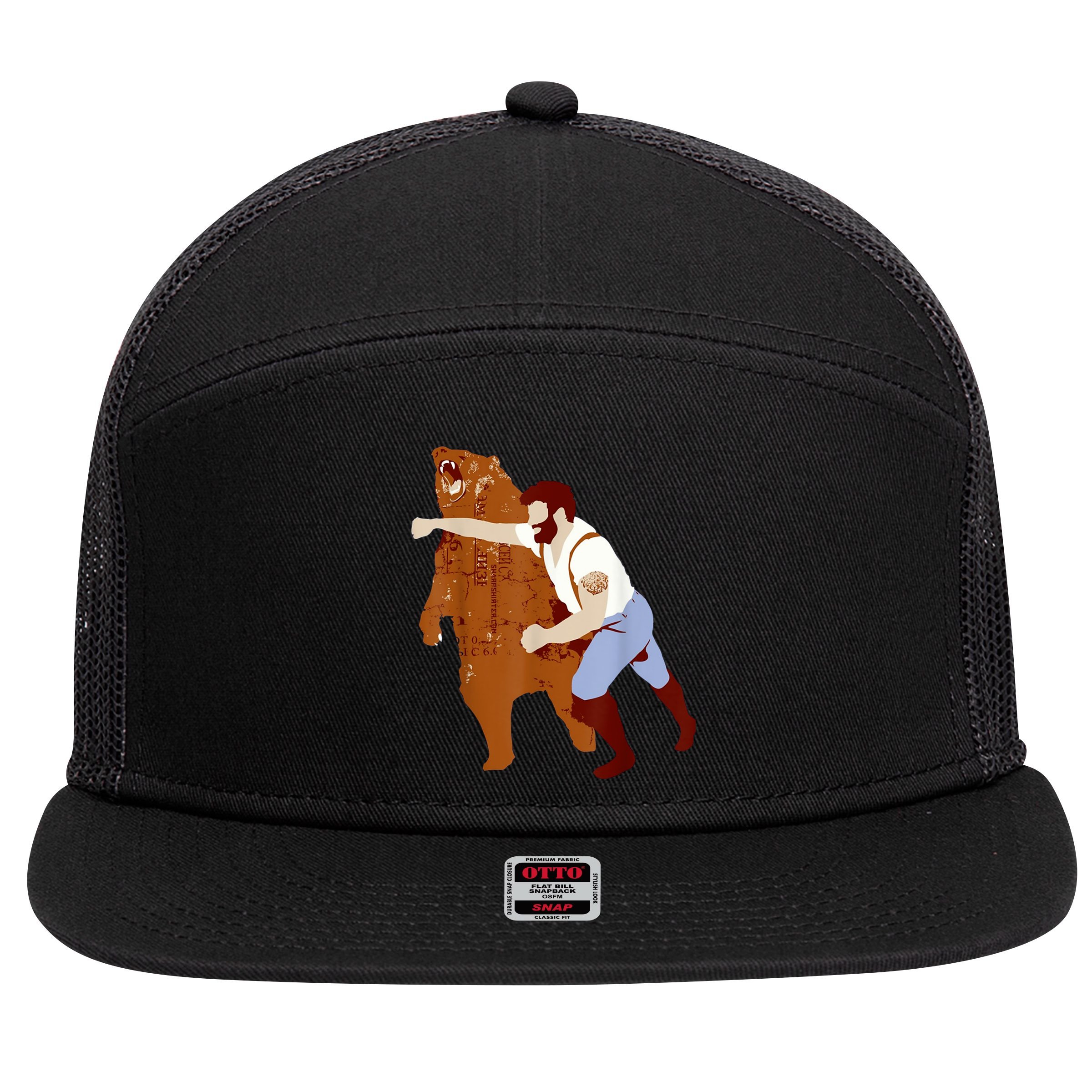 Guy Punching Bear 7 Panel Mesh Trucker Snapback Hat