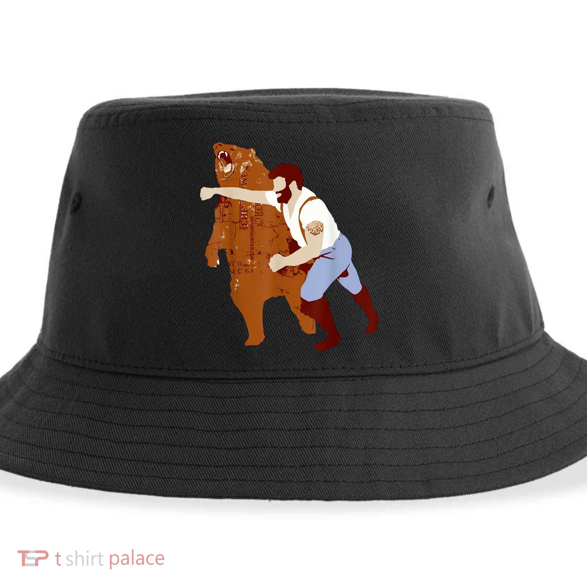 Guy Punching Bear Sustainable Bucket Hat