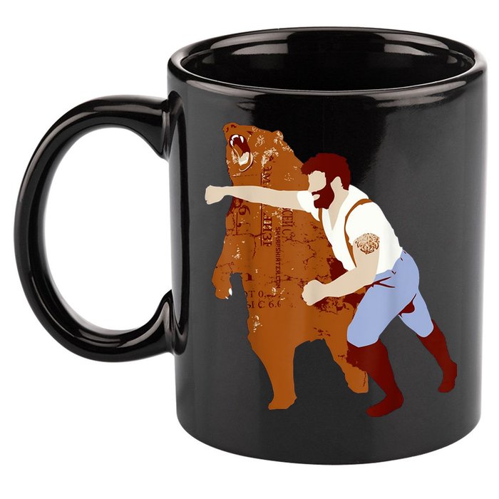 Guy Punching Bear 11oz C Handle Ceramic Mug