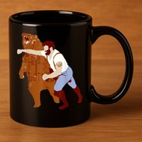 Guy Punching Bear 11oz C Handle Ceramic Mug