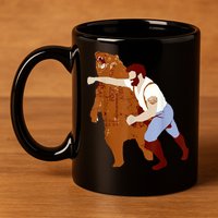 Guy Punching Bear 11oz C Handle Ceramic Mug