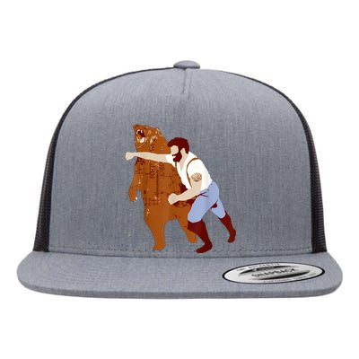 Guy Punching Bear Flat Bill Trucker Hat