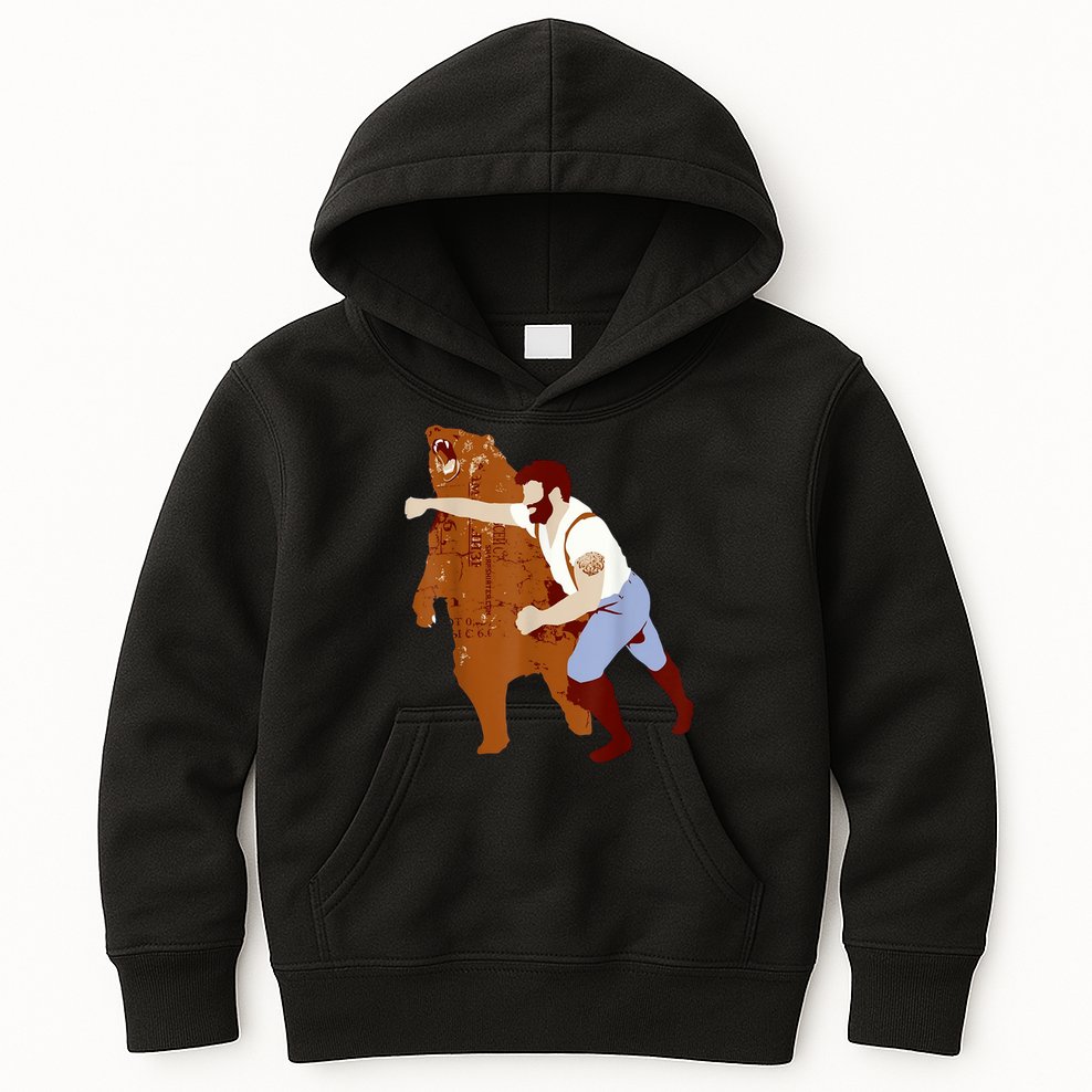 Guy Punching Bear Kids Hoodie