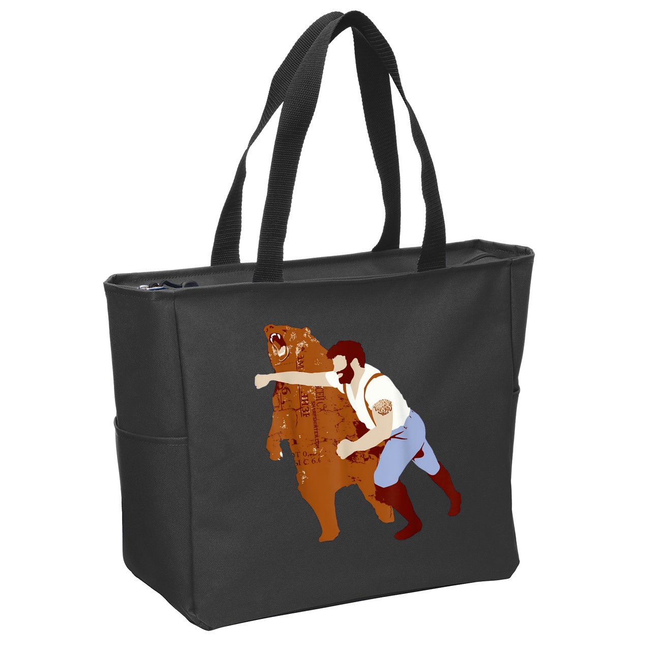Guy Punching Bear Zip Tote Bag