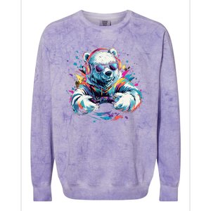 Gaming Polar Bear Colorful Headset Art Gamer Polar Bear Cute Gift Colorblast Crewneck Sweatshirt