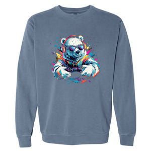 Gaming Polar Bear Colorful Headset Art Gamer Polar Bear Cute Gift Garment-Dyed Sweatshirt